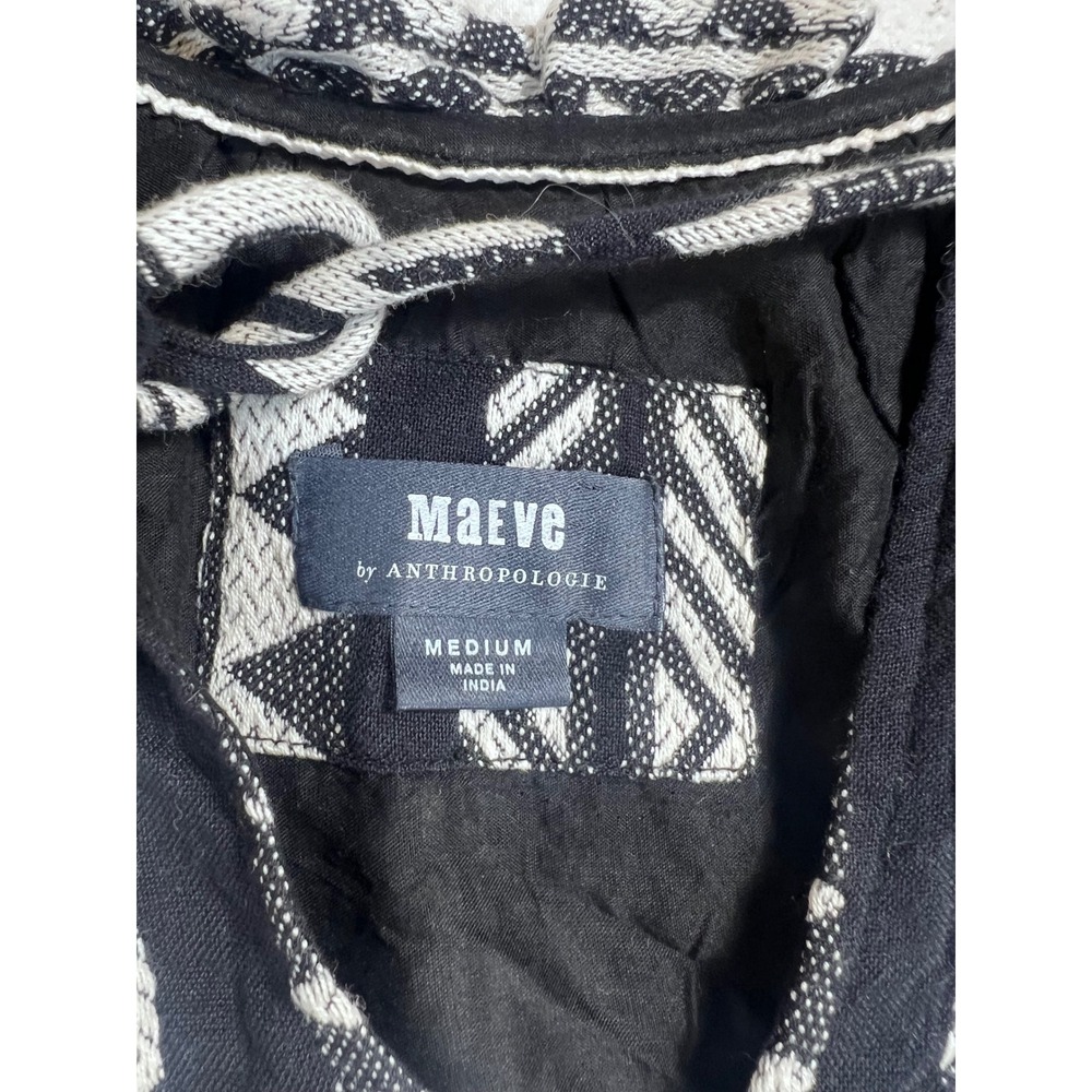 Maeve Anthropologie Geometric Tribal Mini Dress Black White Tassel Boho Medium - Picture 5 of 9